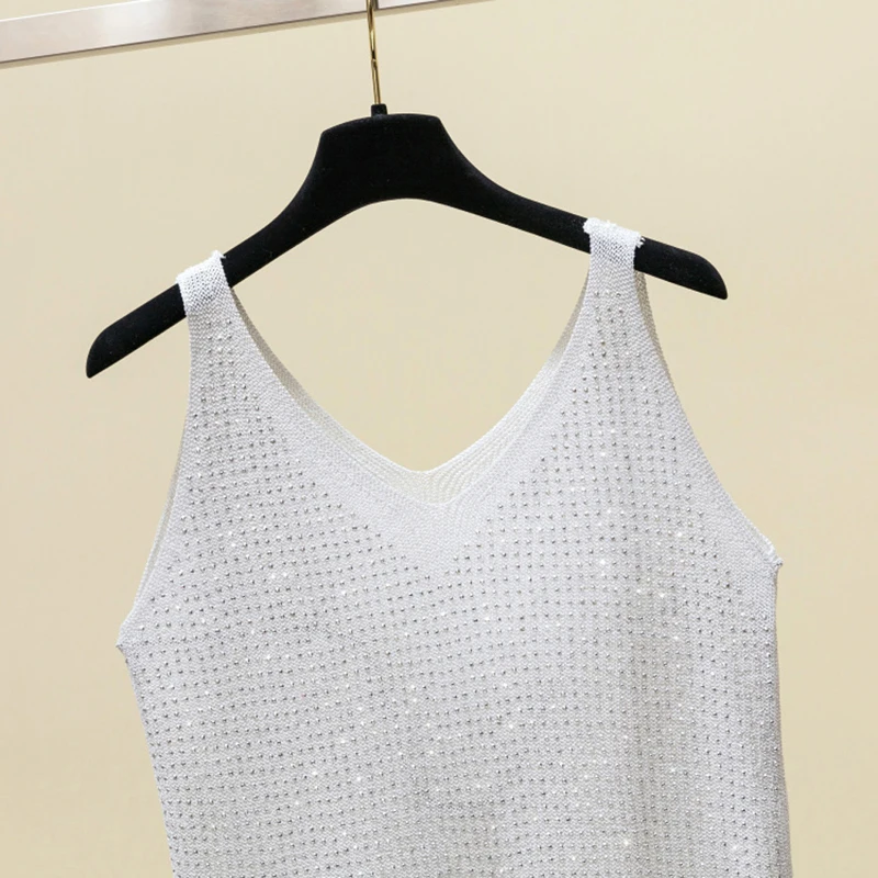 Женская майка с блестящими блестками Облегающая v-образным вырезом 2020 | одежда
