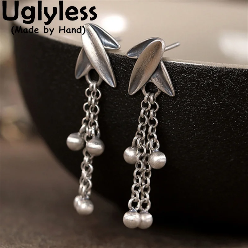 Серьги женские из тайского серебра 925 пробы в форме листьев бамбука |