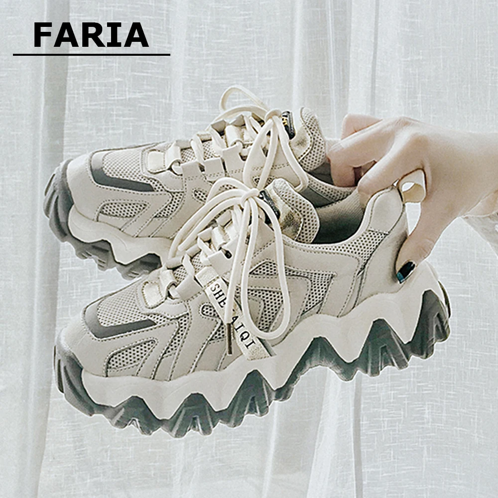 Женские кроссовки на массивной подошве белые дышащие повседневная обувь для
