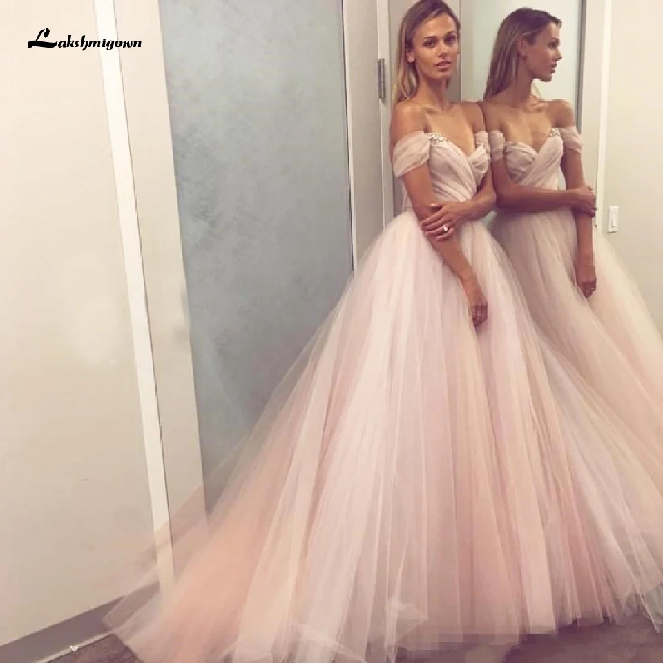 Розовое свадебное платье принцессы с открытыми плечами шикарное Robe de Mariee 2020