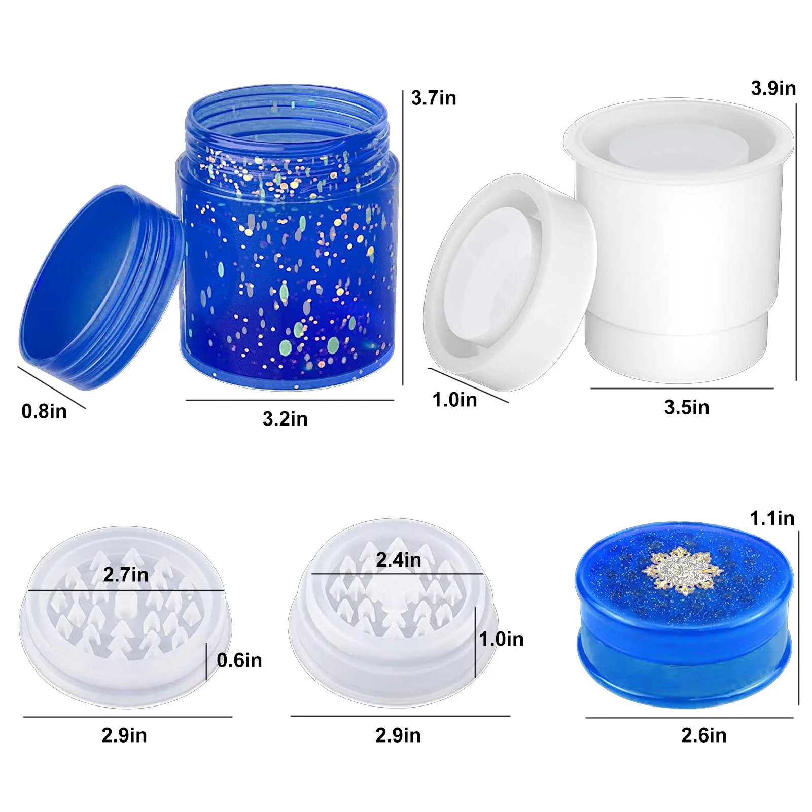 

Grind Machine Resin Mold Round Jar With Lid Spice Mills Grinder Epoxy Casting Silicone Mould For Diy Herb Crusher