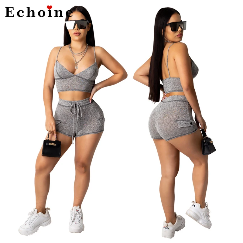 

Женский спортивный костюм из двух предметов, повседневная спортивная одежда без бретелек, топы на шнуровке с эластичным поясом, велосипедн...