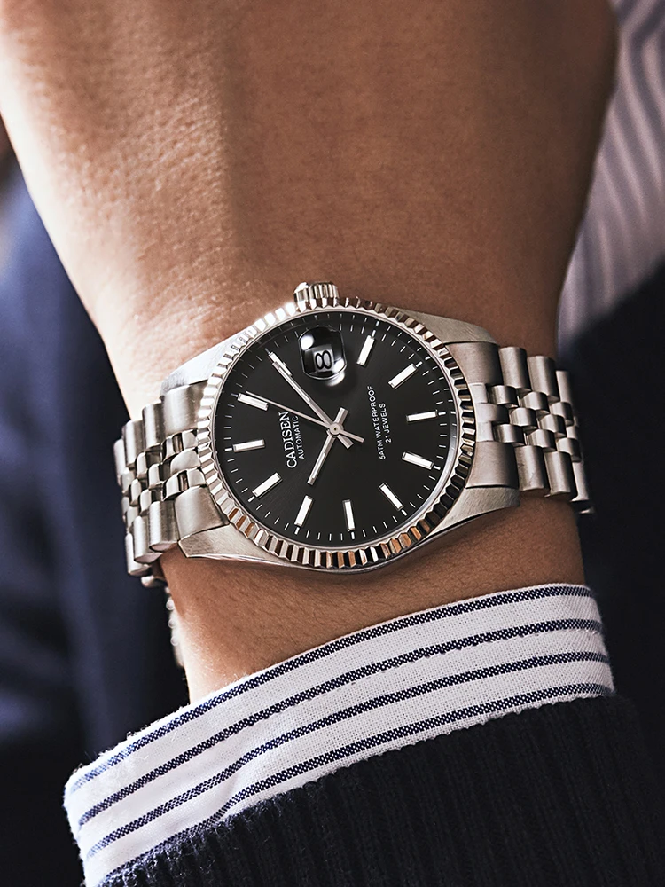 

CADISEN 8053 New Product Men's Mechanical Watch Fashion Business Calendar Waterproof Luminous Stainless Steel Watches Male