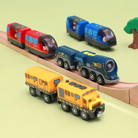 Локомотивный поезд на батарейках, мощный двигатель, пуля, Электрический поезд, игрушки, подходят для деревянной железной дороги Biro, подарок ...