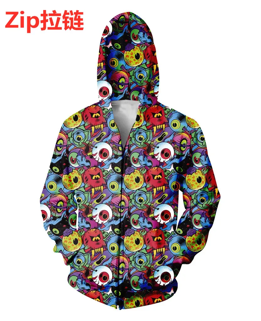 

New Fashion Men's Zip-Up Hoodie Funny big Eye 3d Print Long Sleeve Zipper Outwear Unisex Casual Zip Jacket