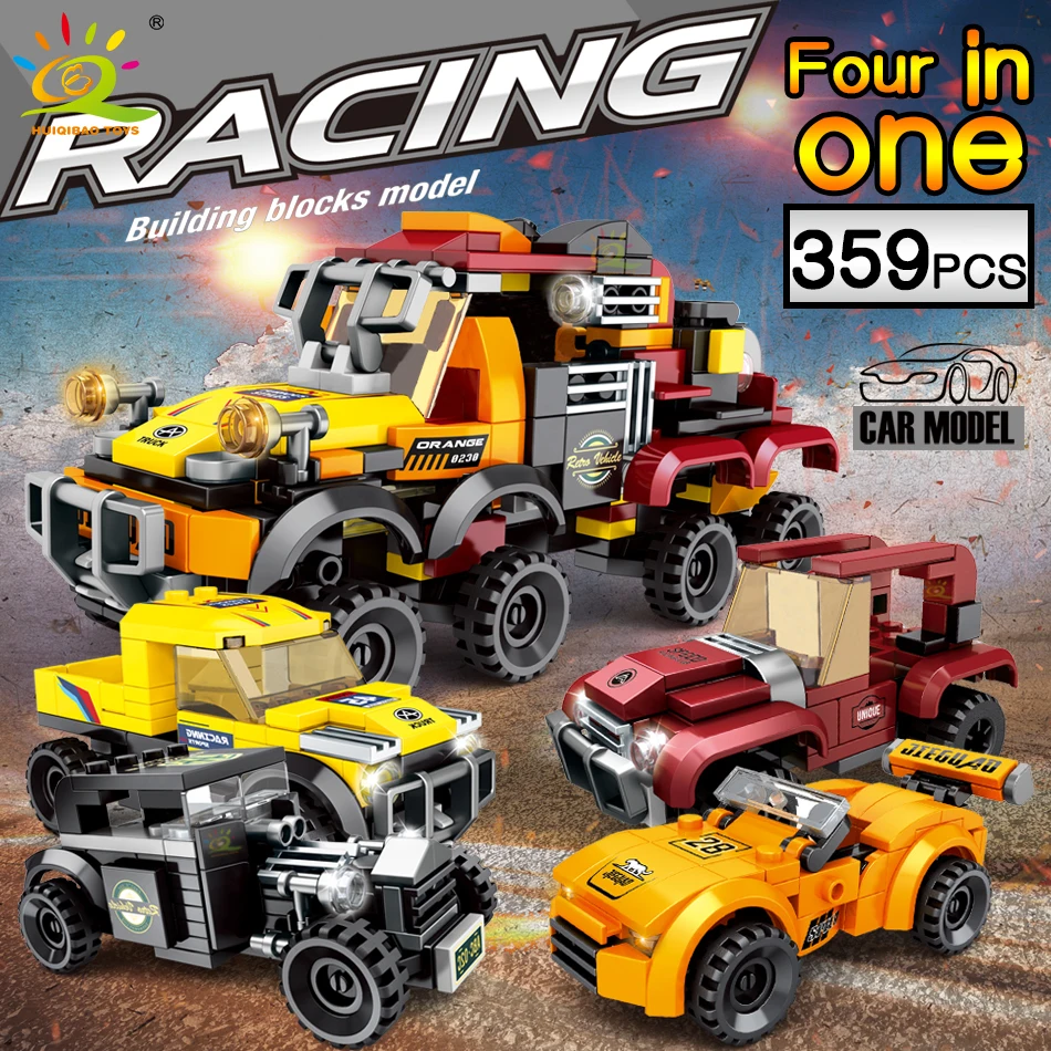 

HUIQIBAO 359PCS 4in1 Off-road Vehicle Racing Car Speed Champions Building Blocks City Sport Car Racers Figure Bricks Toys Child