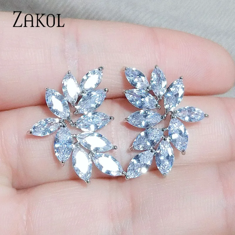 ZAKOL модные AAA кубический циркон цветок Форма серьги гвоздики для женщин