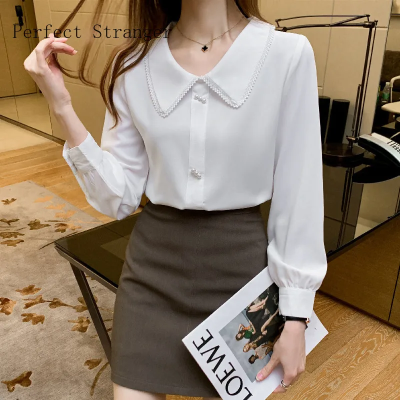 

2021 Spring Autumn New Arrival Hot Sale Peter pan Collar Long Sleeve Women Chiffon Blouse High Quality