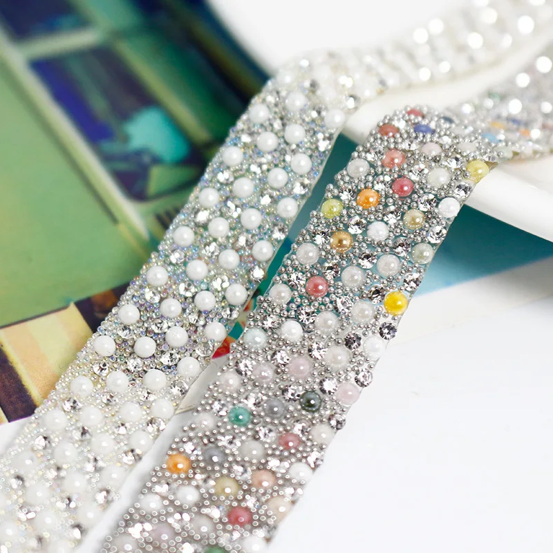 Стразы для шитья на цепочке 90 см с кристаллами клей горячего расплава обрезка