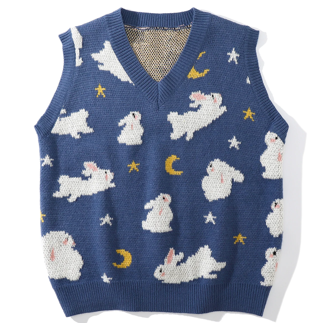 

New Autumn Streetwear Harajuku Knitted Vest Moon Rabbit Sleeveless Waistcoat Pullover Sweater Vest Loose Casual Tops Unisex