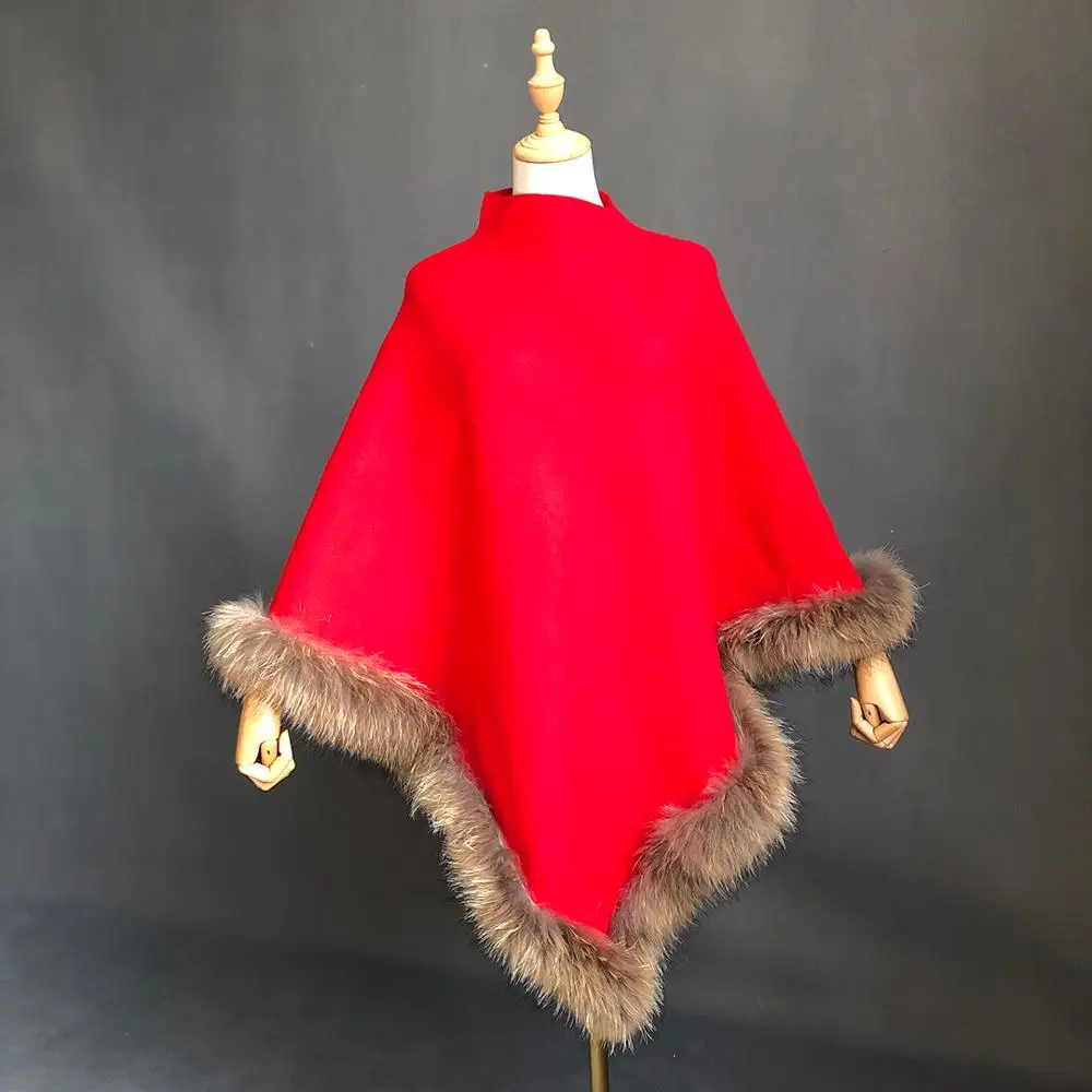 Женское пончо Модный пуловер шаль зимнее теплое с меховым верхом |