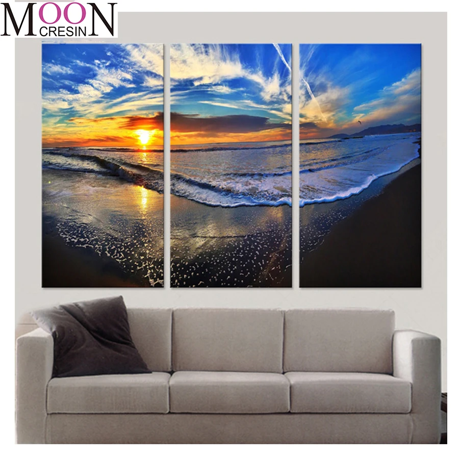Алмазная живопись 3 предмета морской пейзаж закат Пляжный Пейзаж алмазная