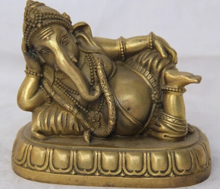 ---407+++4" Tibetan Brass Sleep 4 Hand Ganesh Lord Ganesha Elephant God Buddha Statue | Statues & Sculptures