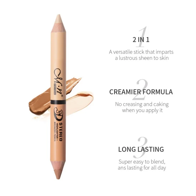 

2 In 1 Function Two-headed Concealer Pencil Waterproof Highlight Pencil Long Lasting Dark Circles Corrector Contour Concealers