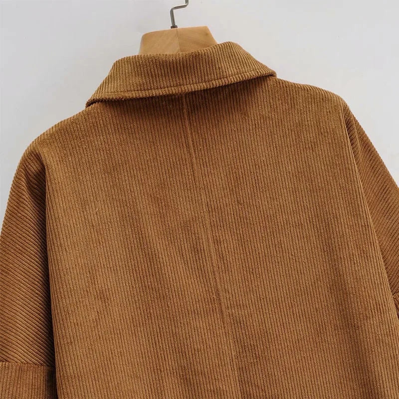 

Long Lapel Single-breasted Long-sleeved Corduroy Fashion Women's Jacket Korean Style Double Pocket Chic Female Coat Tops