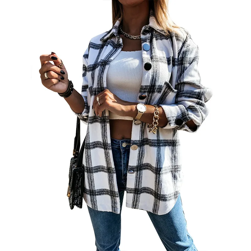 

Cross-border European And American Foreign Trade Women's 2021 Amazon Independent Station Autumn And Winter New Woolen Plaid
