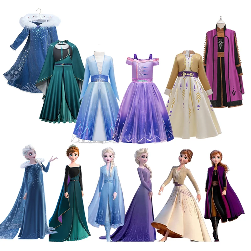 Frozen Princess Elsa Anna  Dress Girls Princess Carnival Party Halloween Cosplay Costume Snow Queen Vestido Children Clothing