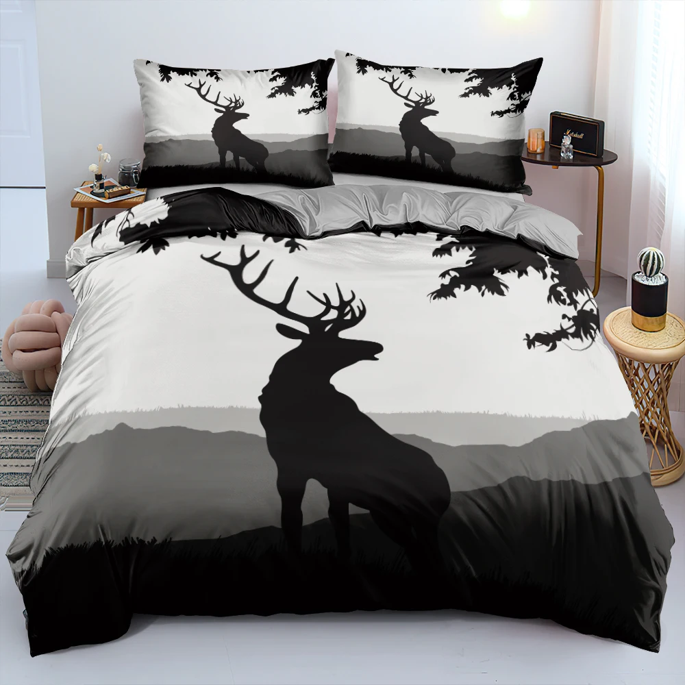 

3D Gray Comforter Covers Custom Design Elk Quilt Cover Sets Pillow Sham King Queen Super King Twin Full Size Animal Bedclothes