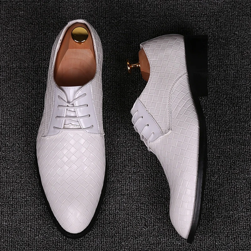 

Hot Formal Leather Shoes Men Dress Business Shoe Male Geometric Red Oxfords Party Wedding Casual Men's Flats Chaussure Homme