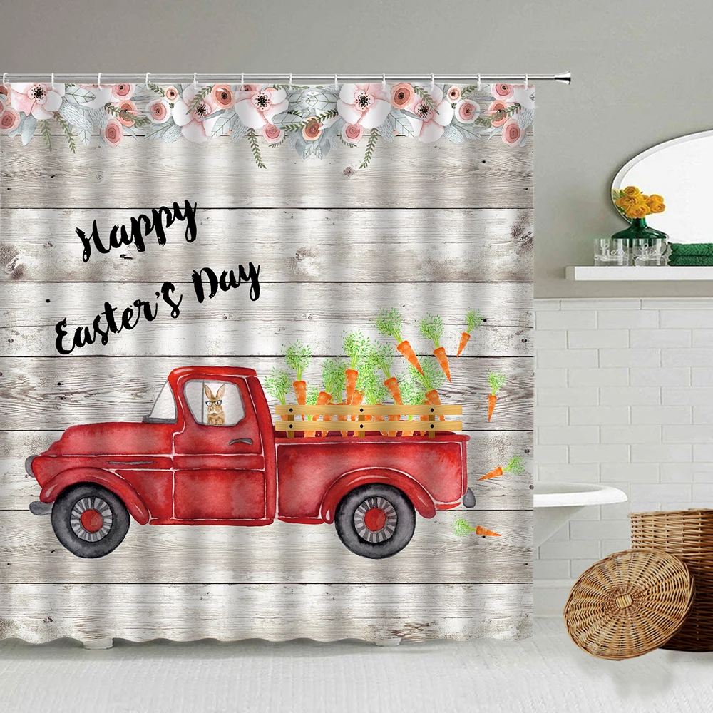 

Cartoon Romantic Rose Flower Car Shower Curtain Sunflower Antique Wood Bathroom Waterproof Polyester Curtains Home Decoration