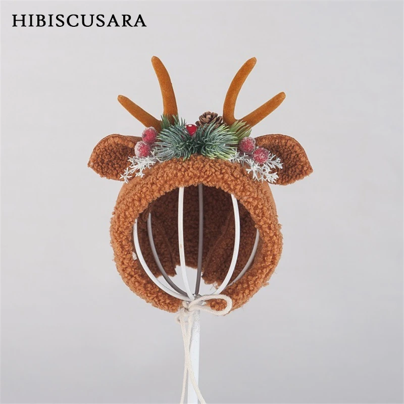 Christmas Infant Baby Hat Newborn Photography Xmas Hats Caps Rudolph Polar Fleece Photo Props Accessaries Reindeer Warm Hat