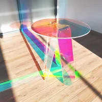 Iridescent Acrylic Side Table Display Designer Round Colorful Rainbow Clear Acrylic Iridescent  Art Piece Coffee Table