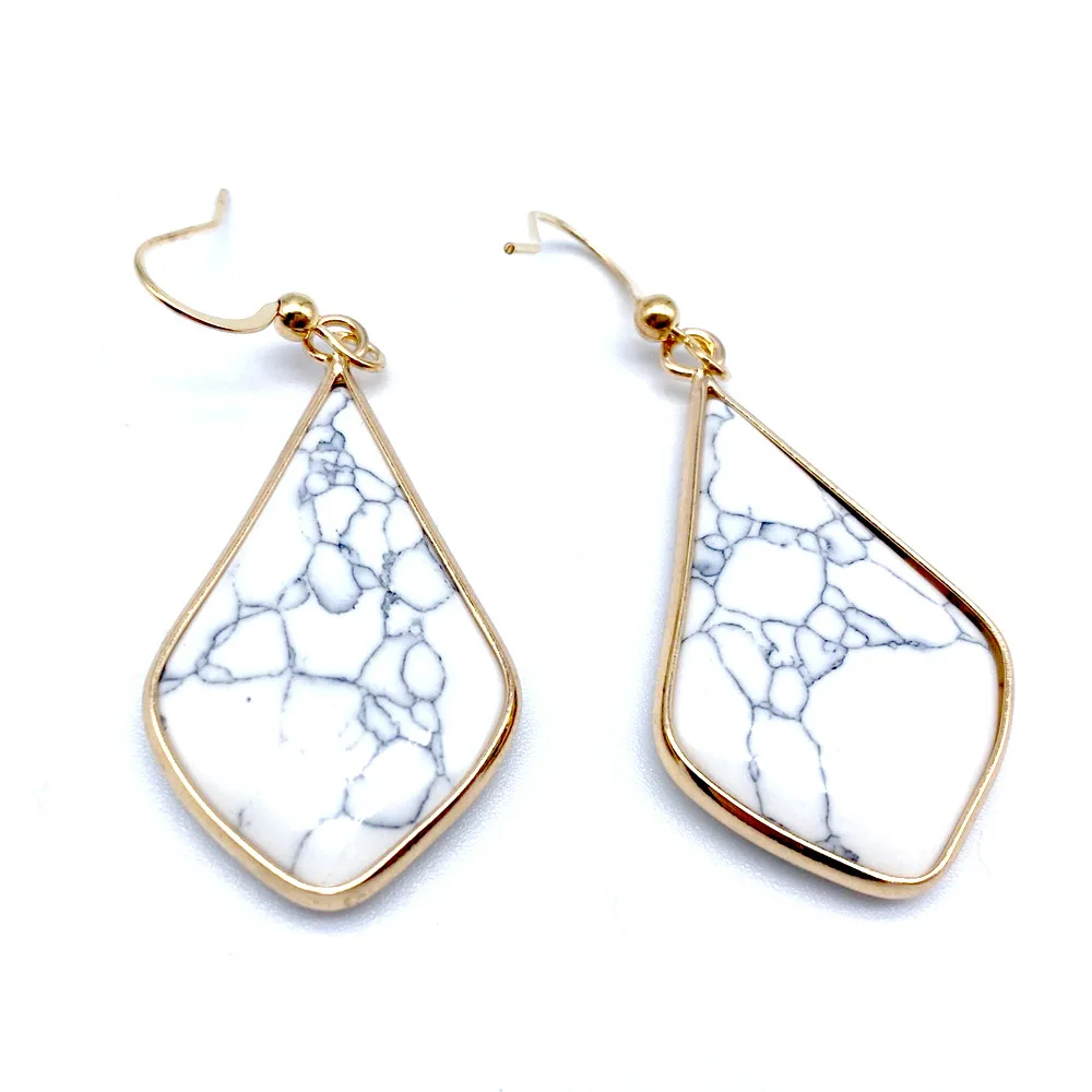 Ромбовидная капля серьги из натурального камня геометрические медные розовые