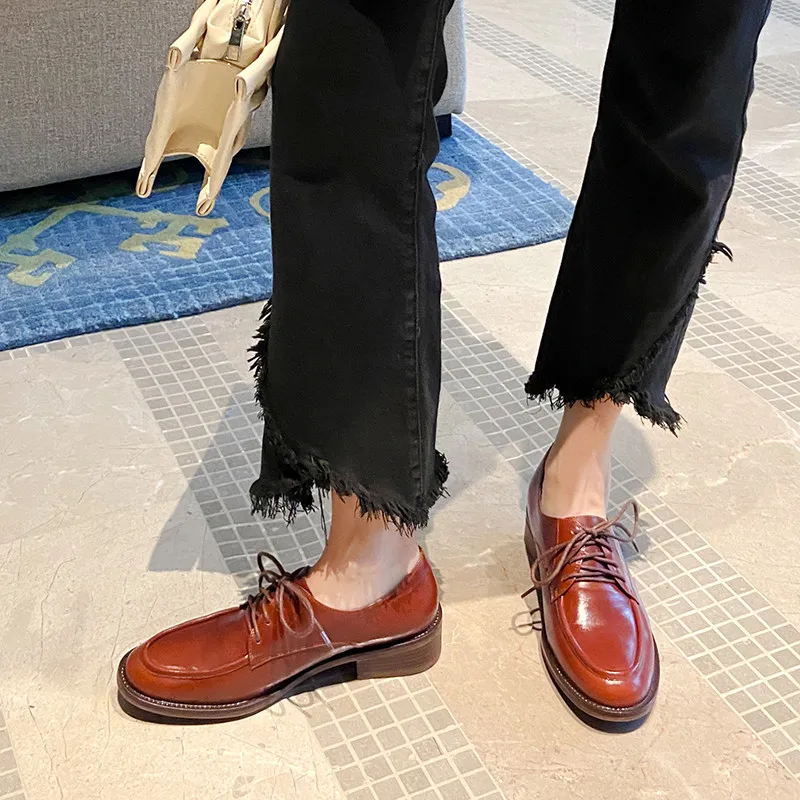 

Asumer Genuine Leather Footwear 2021 Spring Summer Office Dress Shoes Ladies Comfortable Low Heel Loafers Women Pumps