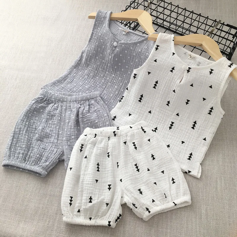 

Summer Kids Clothes Sets for Girls and Boys Toddler Baby Unisex Soft Cotton Vest + Shorts Children 2pcs Suit 12M-5Y