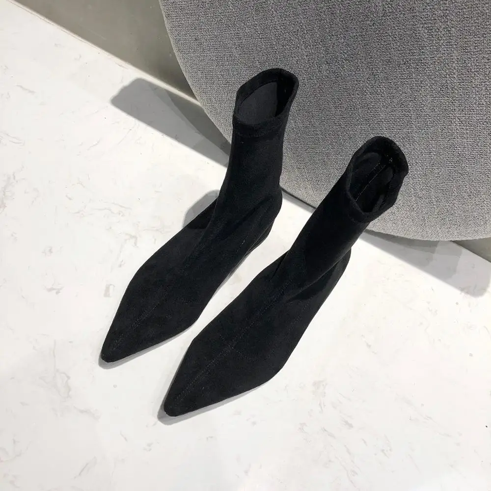 Новинка Модные замшевые эластичные сапоги-носки Женская обувь Ботильоны без