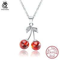 orsa jewels 925 sterling silver cherry pendant necklaces for women genuine silver jewelry red natural stone necklace gift sn03