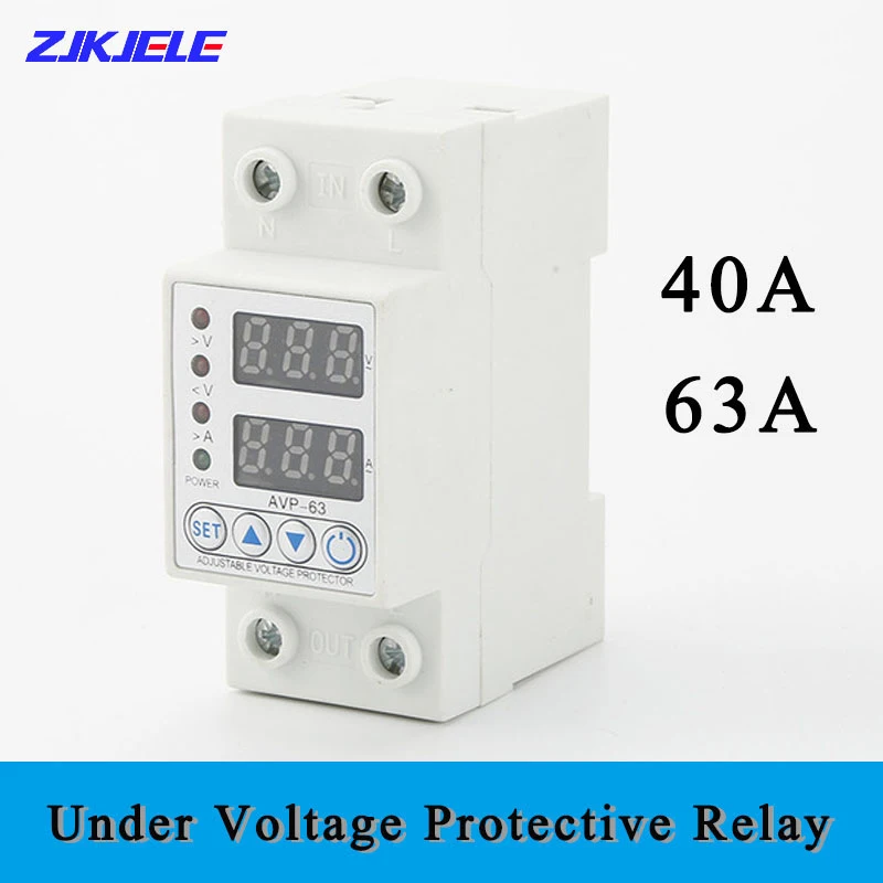 

40A 63A 80A 220V 230V Din Rail Dual Display Adjustable Over Voltage Current and Under Voltage Protective Device Protector Relay