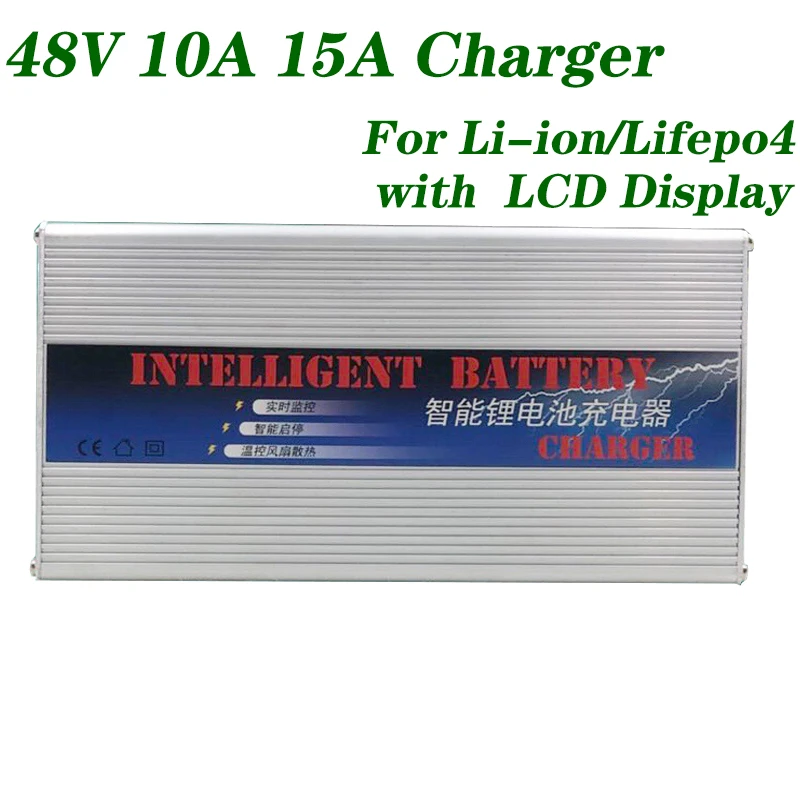 

48V 10A 15A 13S 14S 48V Li-ion 16S 58.4V Lifepo4 Charger Curren Adjust LCD Display Lithium Ion Lipo Battery Fast Charge ebike