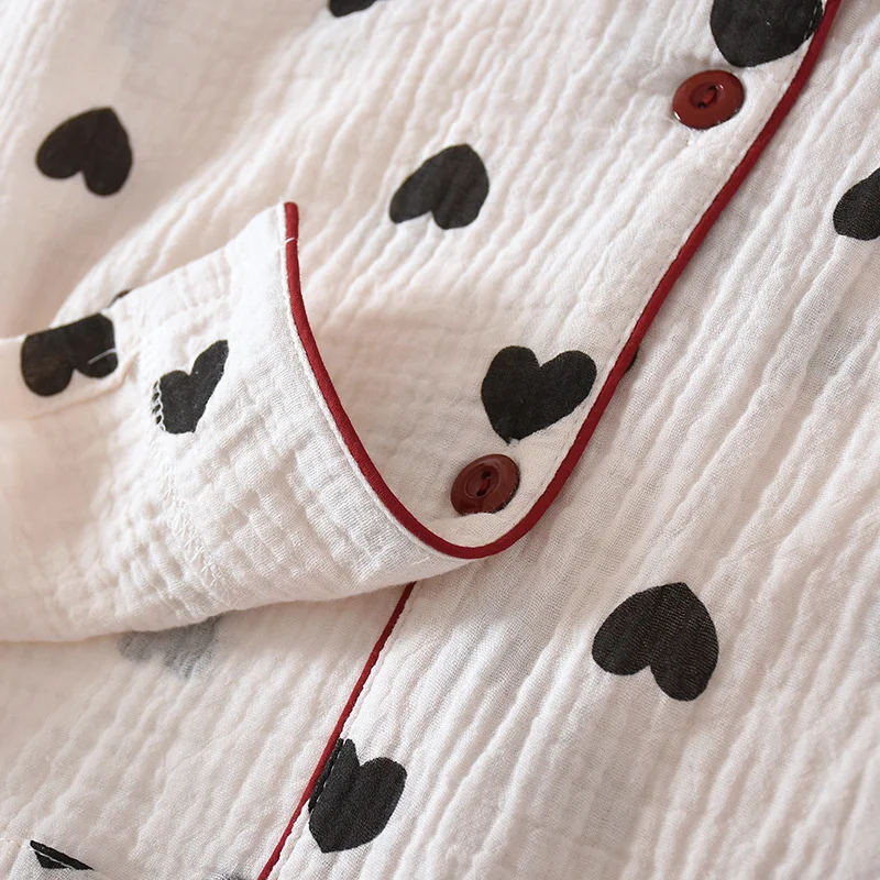 

New Style Spring And Autumn Pure Cotton Ladies Pajamas Long-sleeved Lapel Loose-hearted Home Service Suit