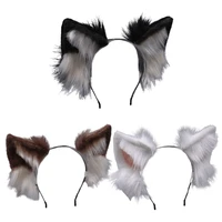 q1fa simulation realistic 3d furry wolf ears headband faux fur fluffy plush animal hair hoop anime masquerade performance hair