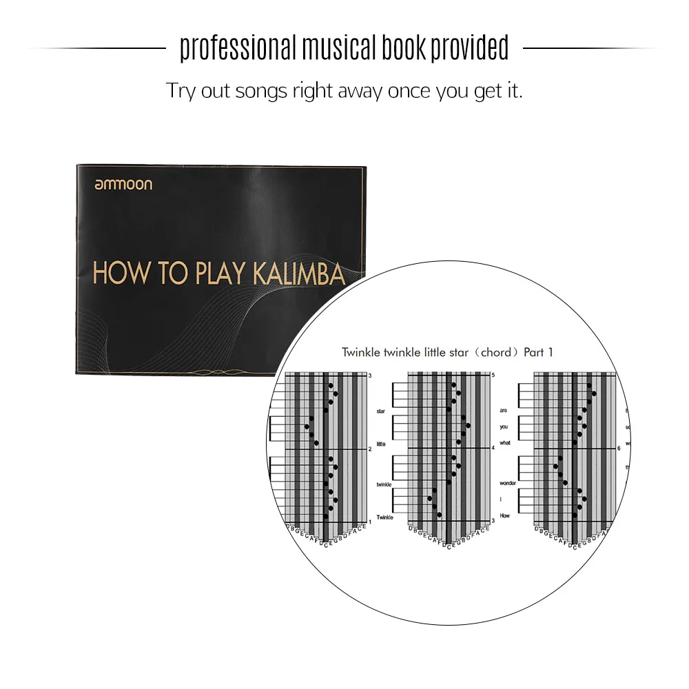 

ammoon Kalimba Mbira Thumb Piano Sanza 17 keys Solid Wood Finger Piano with Carry Bag Music Book Musical Scale Stickers