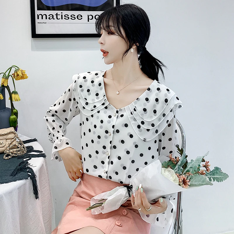 Blusa Feminina модные женские блузки 2021 в черный горошек для маленьких девочек белая