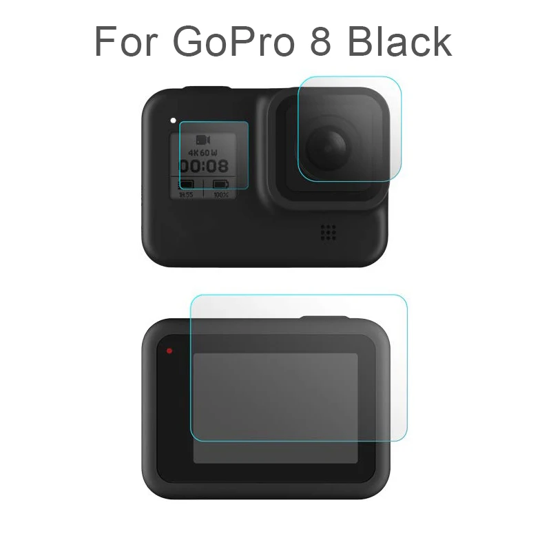 Защитная пленка из закаленного стекла для GoPro 8 черная линза + ЖК экран Go Pro Hero
