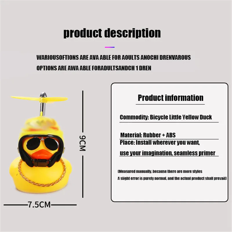 Car Decorations Bike Duck Bicycle Propeller Rubber Duck With Helmet Cool Glasses Duck Helmet Bike Bell for Car Motorcycle