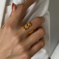 initials name alphabet female party chunky wide trendy jewelry metal adjustable opening ring hollow a z letter gold color
