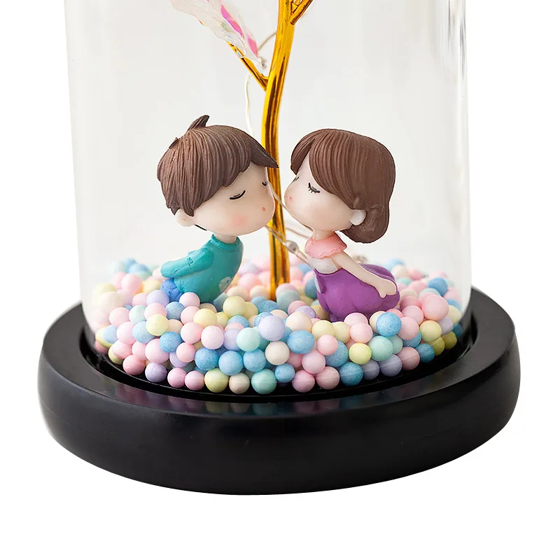 

2021 Transparent eternal flower glass cover couple rose valentine's day high end gift creative handmade ornament home decor