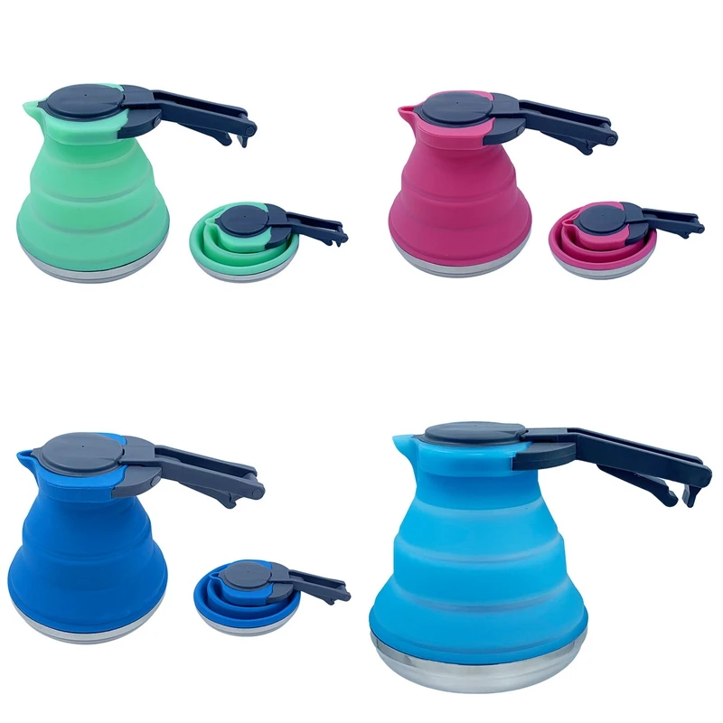 

Portable Silicone Kettle Outdoor Multifunctional Folding Kettle-4colors/1.5L About 17x25x7cm 2021 New 1pc Hot Camping Gadgets