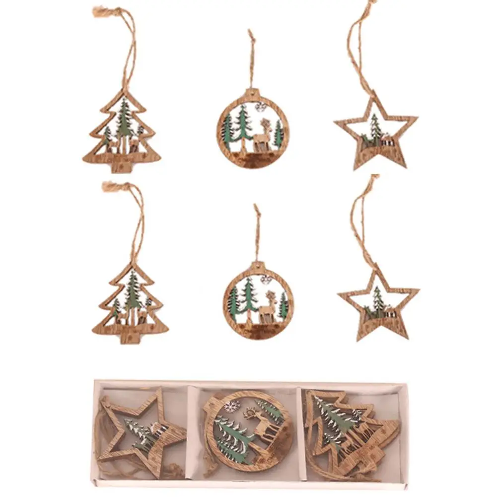 

6 шт., Новогодняя деревянная подвеска в виде елки