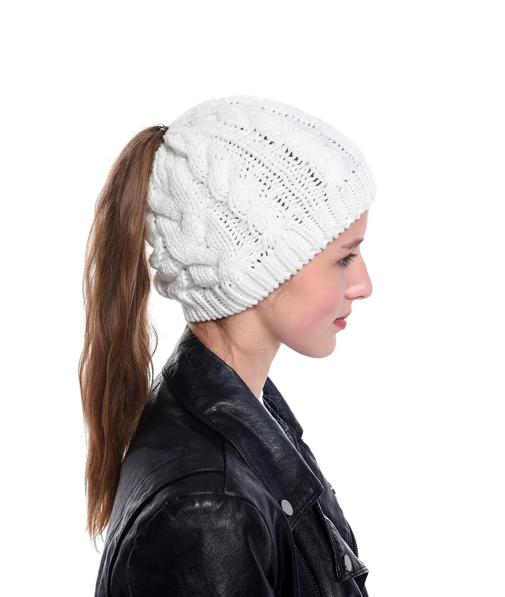 Зима женский хвостик грязная шапка Beanie Шапка мягкая вязаная теплая Осенняя уличная Спортивная повседневная шапка куполообразная вязаный головной убор