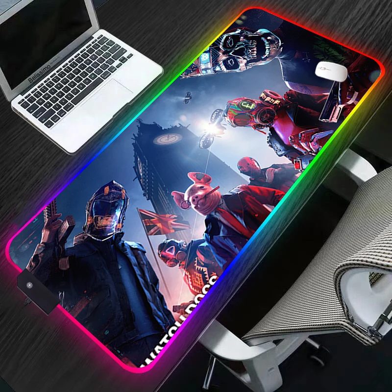 

Watch Dogs Legion RGB Mouse Pad Big Extended Computer Mat Game Mousepad Gamer Office Keyboard Pad Mause Pad Non-slip Waterproof