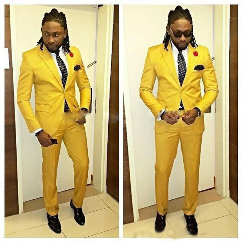 

Yellow Men Suits Two Pieces Wedding Best Men Clothing Set Prom Party One Button Suits Costume Men Clothes ropa de hombre