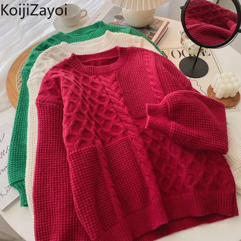 

Koijizayoi Women Sweet Sweater Autumn Winter Warm Chick Pullovers Fashion Lady Chic Korean Long Sleeves Jumpers O Neck Tops 2022