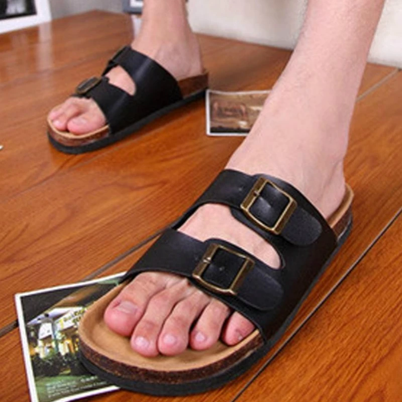 Шлепанцы женские с двойной пряжкой однотонные сандалии на толстой мягкой