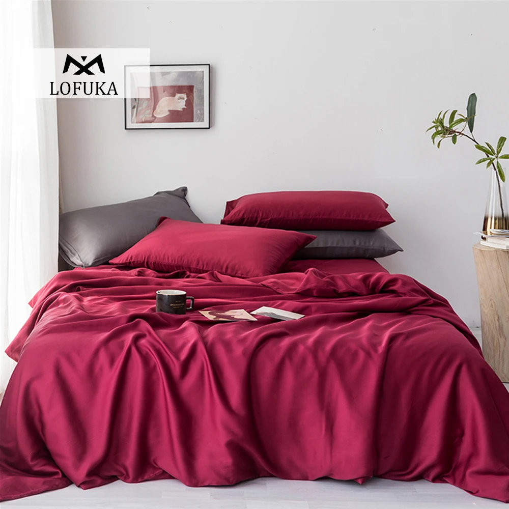 

Lofuka Luxury Women Wine Red 100% Silk Bedding Set Beauty Silk Queen King Bed Sets Duvet Cover Flat Sheet Pillowcase Bed Linen