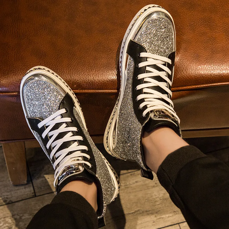 Мужские кроссовки с вышивкой черные повседневные Блестящие Кроссовки в стиле